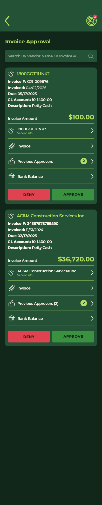 Invoice – Show Bank Bal